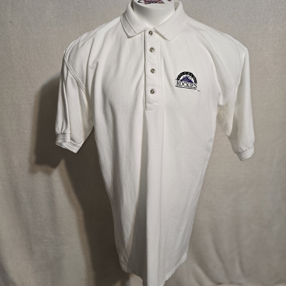 Vintage 1997 Colorado Rockies Baseball White Polo Men's XL thick&heavy material